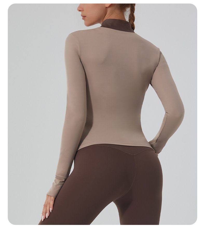 Nya träningskläder smala yogakläder jacka sportjacka yogakläder för kvinnor långärmad topp ståkrage dragkedja_voghion.com