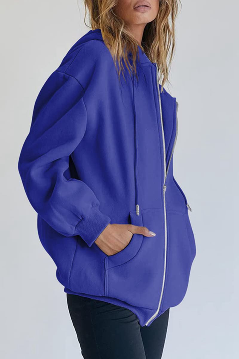 Women's Clothing Women's Cute Hooded Jacket With Drawstring - Oversized Zip-Up Sweatshirt For Teens & Girls - Cozy Fall Outerwear In Multiple Colors_voghion.com