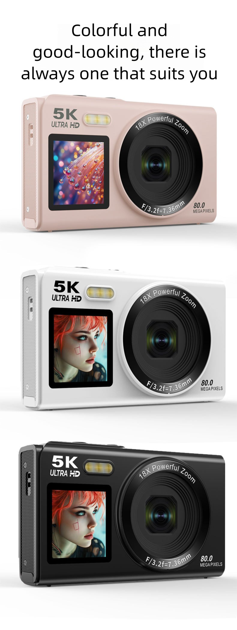 80.0million Pixel CCD 5K Dual Screen Photography Student Selfie Portable HD Digital Camera_voghion.com