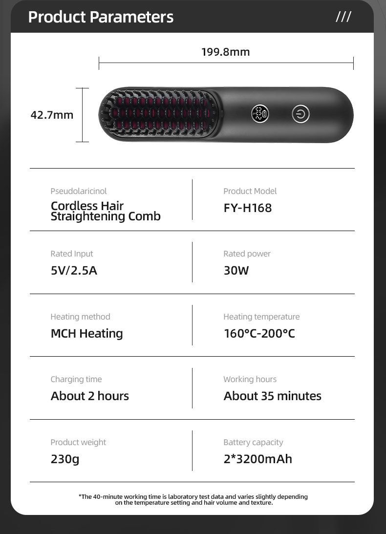 Wireless Ionic Straightening & Styling Brush – 2-in-1 Detangling & Curling, LCD Temperature Display, Fast USB-C Charging, Travel-Friendly_voghion.com