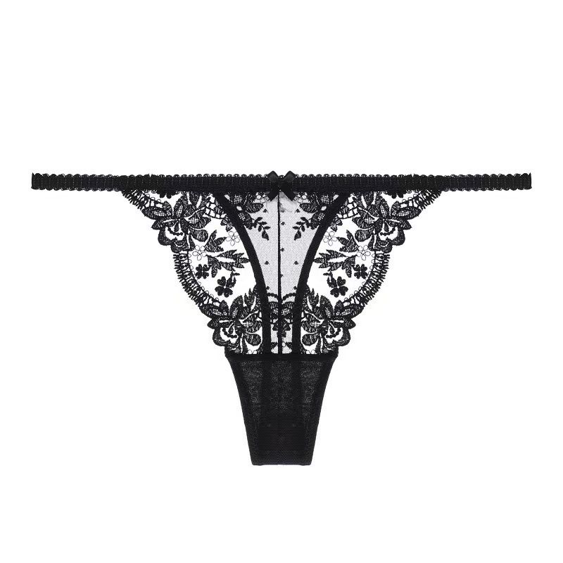 New Eyelash Lace Panties Women's Low Waist Women's Thong Tulle Cotton Crotch T Pants Panties Embroidery_voghion.com