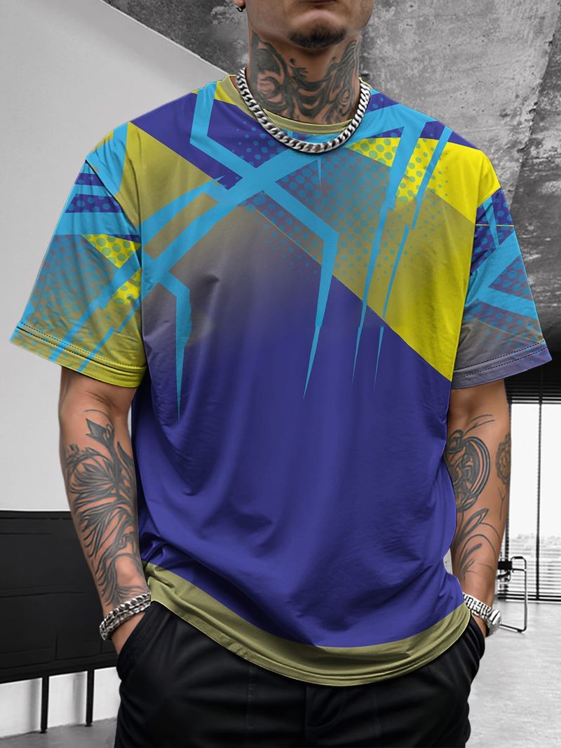 Camiseta deportiva de verano para hombre, de color block, de seda de hielo, transpirable, de secado rápido y de manga corta._voghion.com