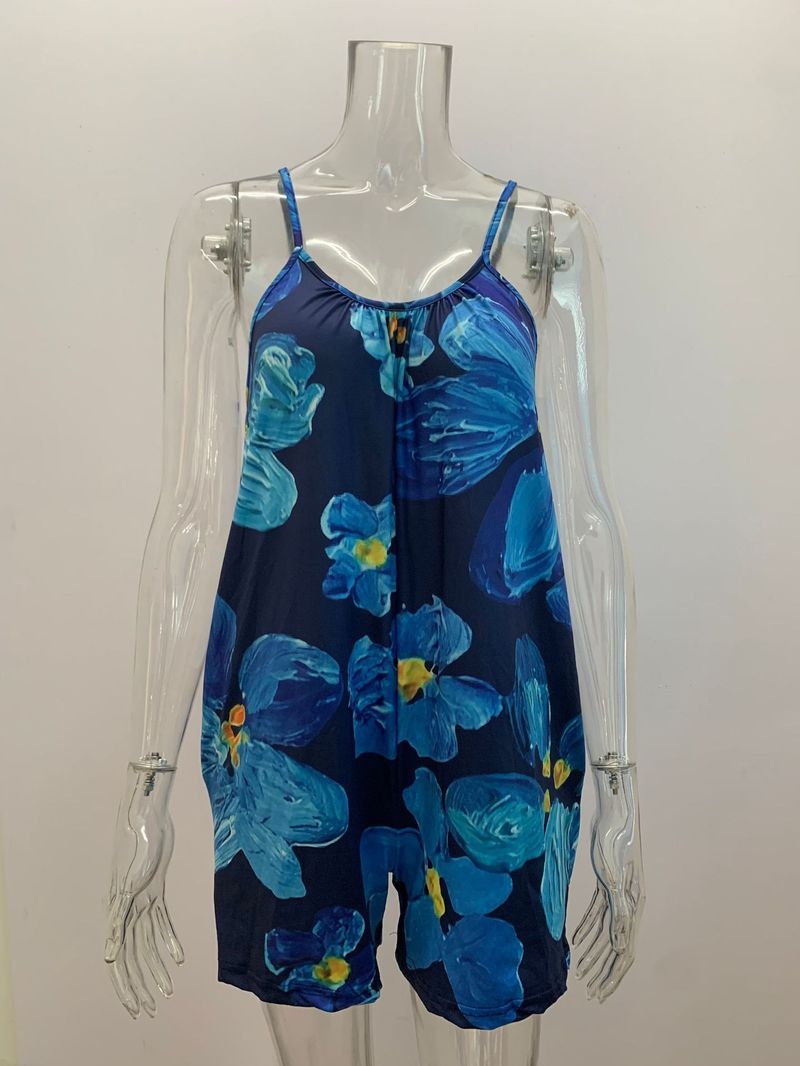 Stylowy damski kombinezon z krótkim rękawem – letni kombinezon bez rękawów z kwiatowym nadrukiem i kieszeniami bocznymi, luźny krój, wygodna, elastyczna tkanina (S-5XL)_voghion.com