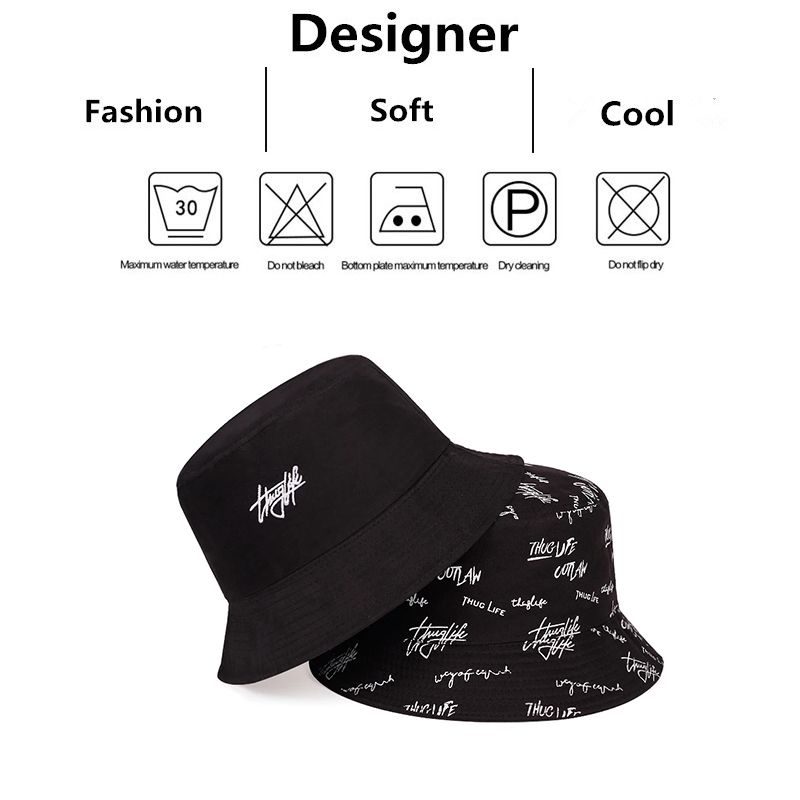Hot Sale Unisex Double Sided Wearable Thugufe Embroidery Personality Bucket Hats Fishermen Caps Outdoor Casual Cap Sunscreen Hat_voghion.com