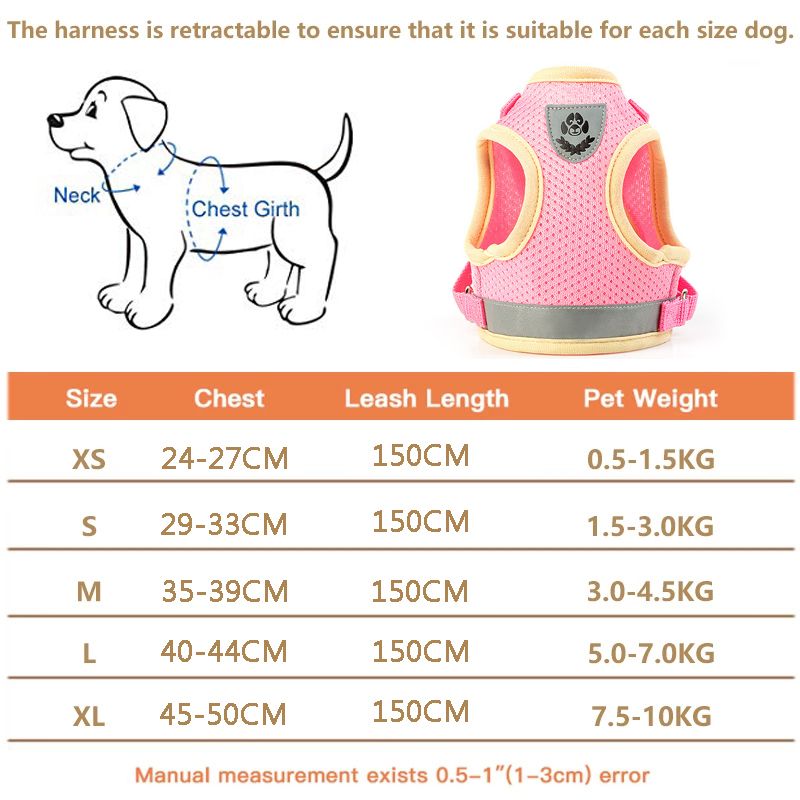 Breathable Mesh Harness With Leash Puppies, Reflective Summer Chest Vest For Pets, Cats, Chihuahuas, Yorkies By PawParty Store_voghion.com