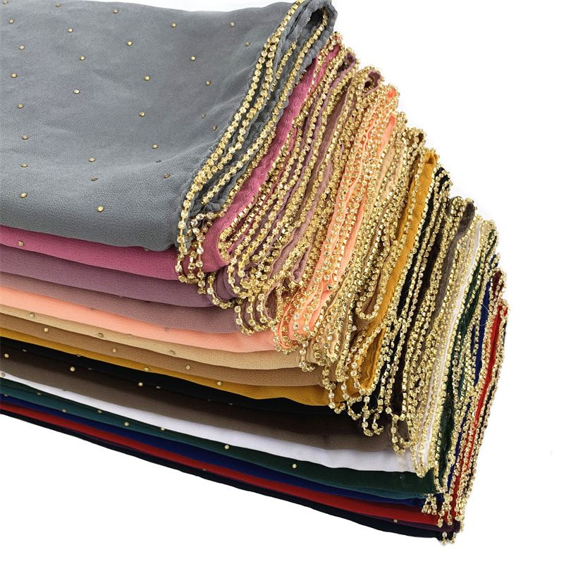Sciarpa con catena di strass in chiffon di lusso, 19 colori_voghion.com