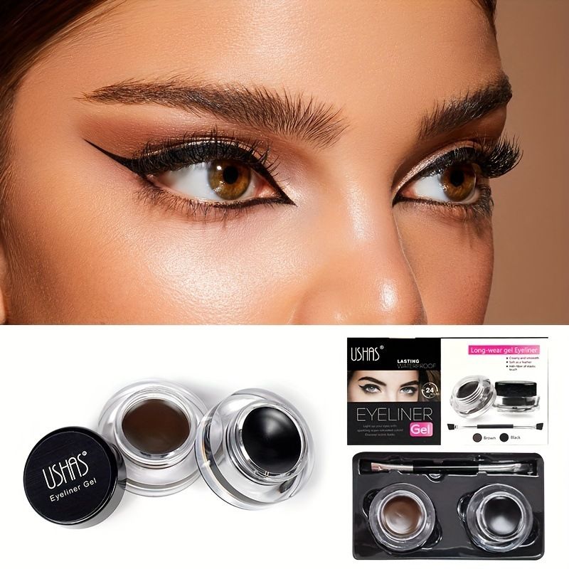 USHAS Schattenflasche mit Creme-Eyeliner-Pinsel, wasser- und schweißbeständiges Augen-Make-up_voghion.com