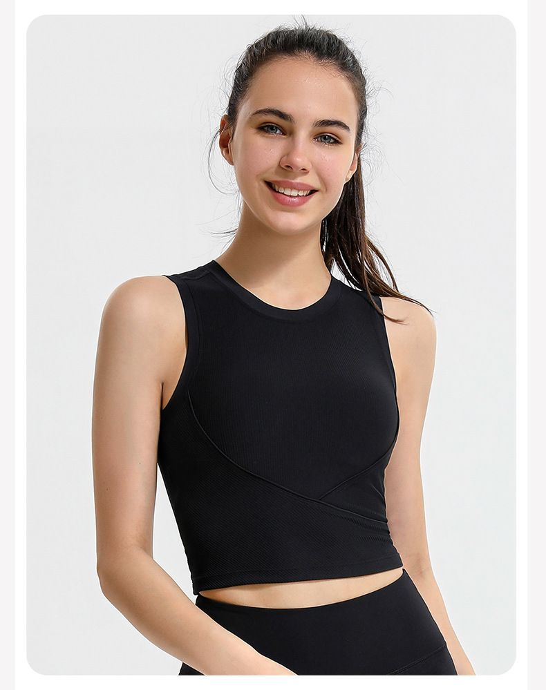Abbigliamento da donna Spedizione senza maniche Gilet sportivo a coste per donna Corsa Fitness Elastico Attillato Abbigliamento esterno Yoga Intimo_voghion.com