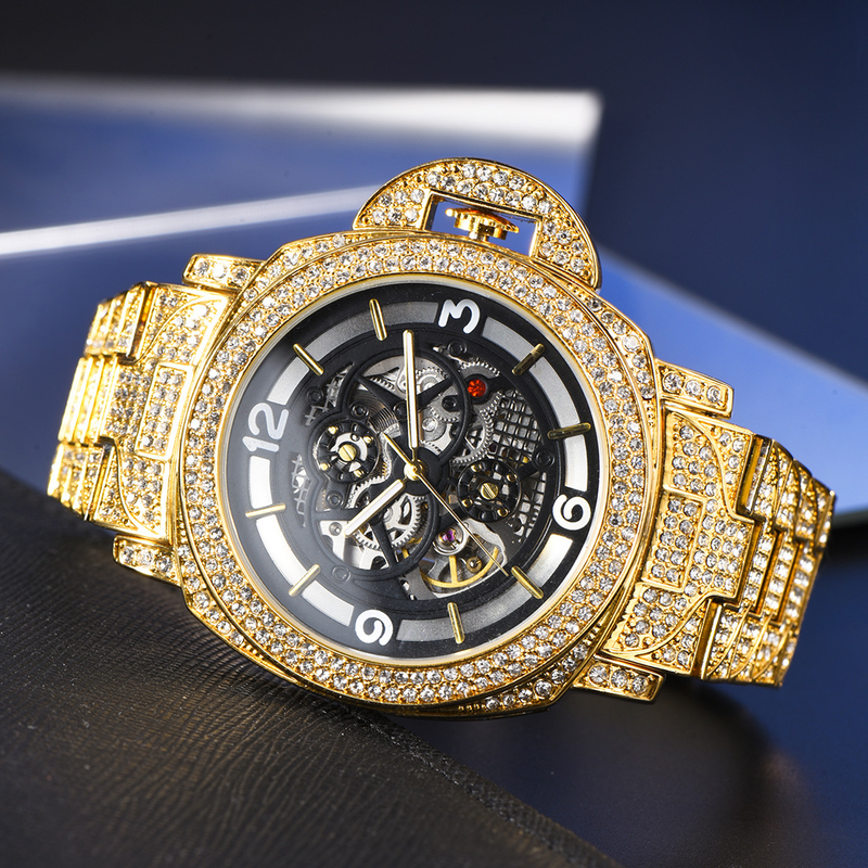 Montre mécanique automatique à grand cadran et fond creux lumineux pour homme_voghion.com