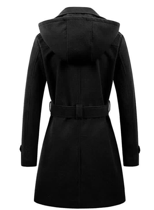 Women's woolen coat elastic belt double-breasted design light and mature women's coat_voghion.com