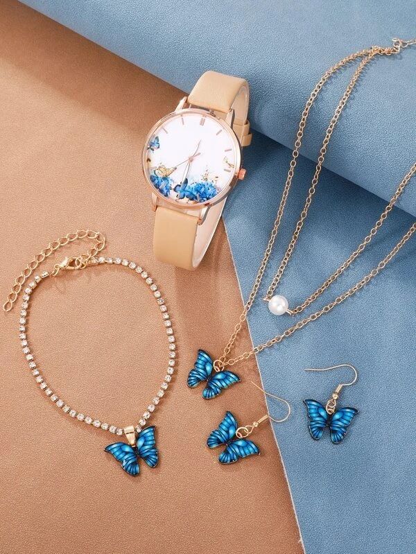 J5pcs/set all match niche hit fashion butterfly ladies belt watch set_voghion.com