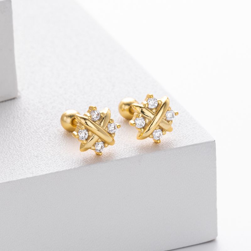 Damenschmuck X-förmige Sternohrringe aus 925er Sterlingsilber mit Zirkonia, elegant und vielseitig für den täglichen Gebrauch, passend zu allen Accessoires_voghion.com