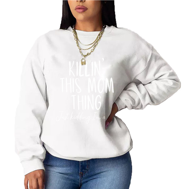 Felpa con cappuccio a maniche lunghe ampia casual stampata senza testa da donna_voghion.com