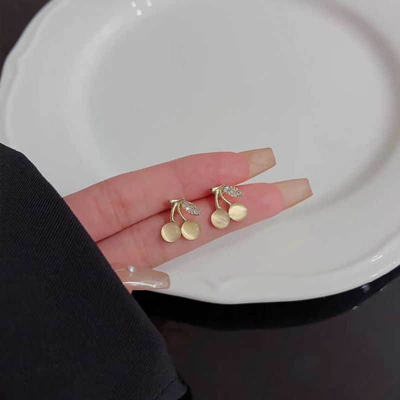 Orecchini da donna Orecchini occhio di gatto ciliegia da donna con orecchini di nicchia piccoli orecchini traforati ad ago d'argento_voghion.com