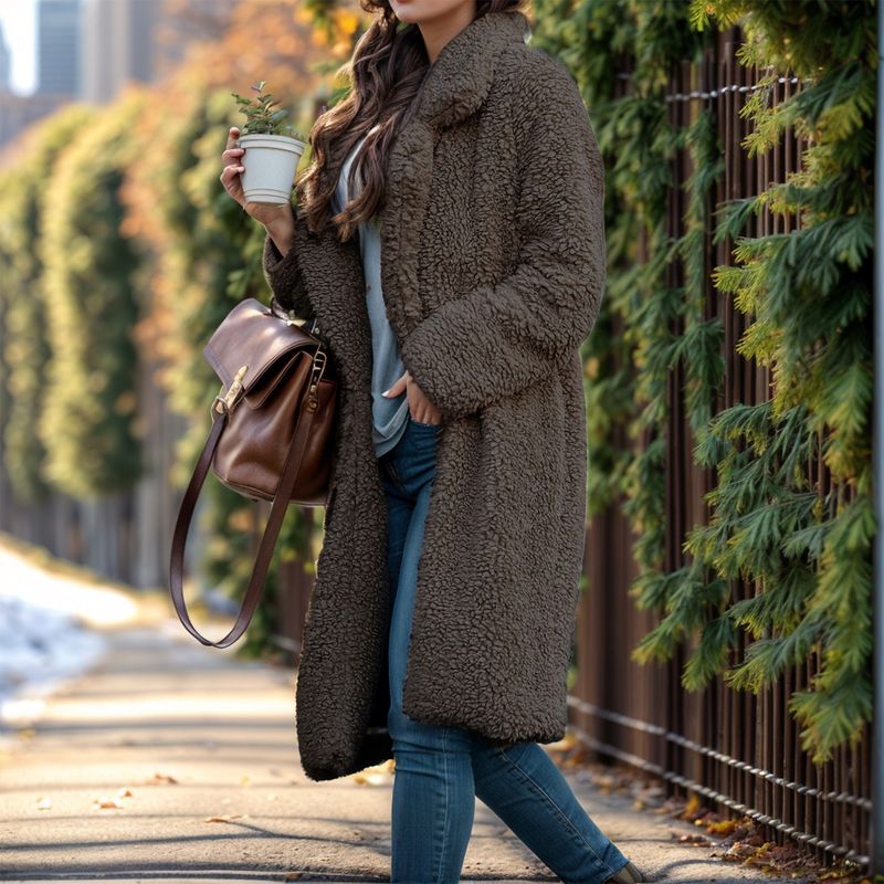 Langärmliger Fleecemantel für Damen mit Reverskragen – warme, flauschige, doppelseitige Sherpa-Jacke im Winter in sanften Eiscremefarben_voghion.com