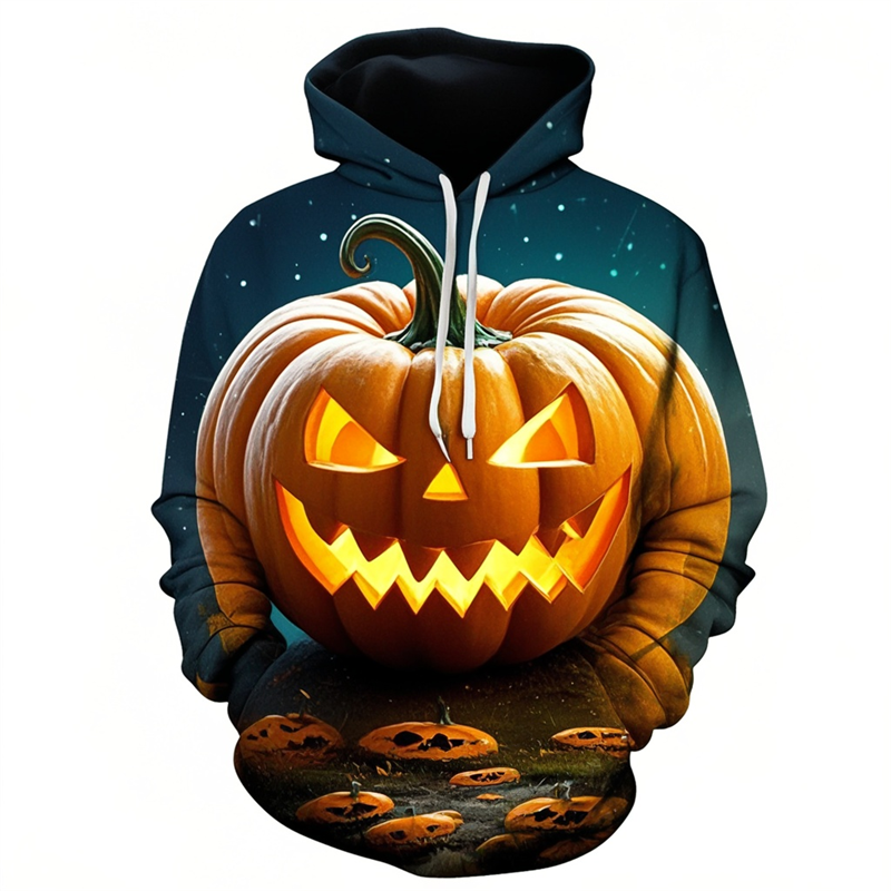 Felpa con cappuccio grafica zucca di Halloween per uomo e donna, divertente stampa 3D tema horror, manica lunga, felpa con cappuccio unisex_voghion.com