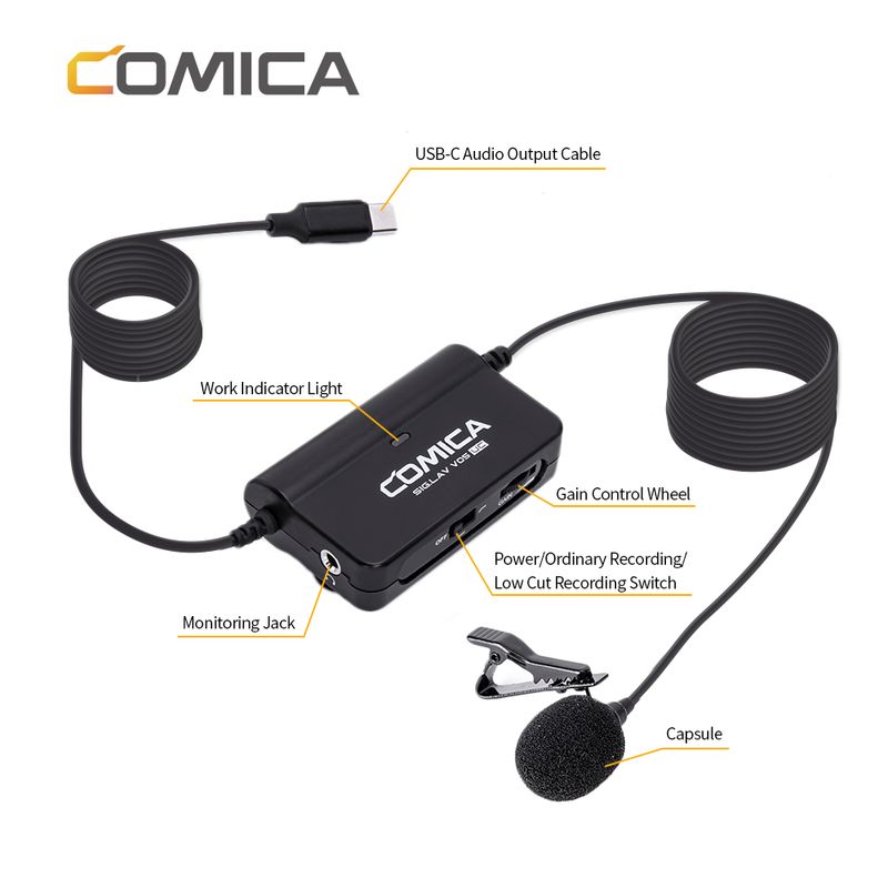COMICA SIG.LAV V05 UC Multifunctionele enkele lavaliermicrofoon (voor apparaten met USB-C-interface)_voghion.com