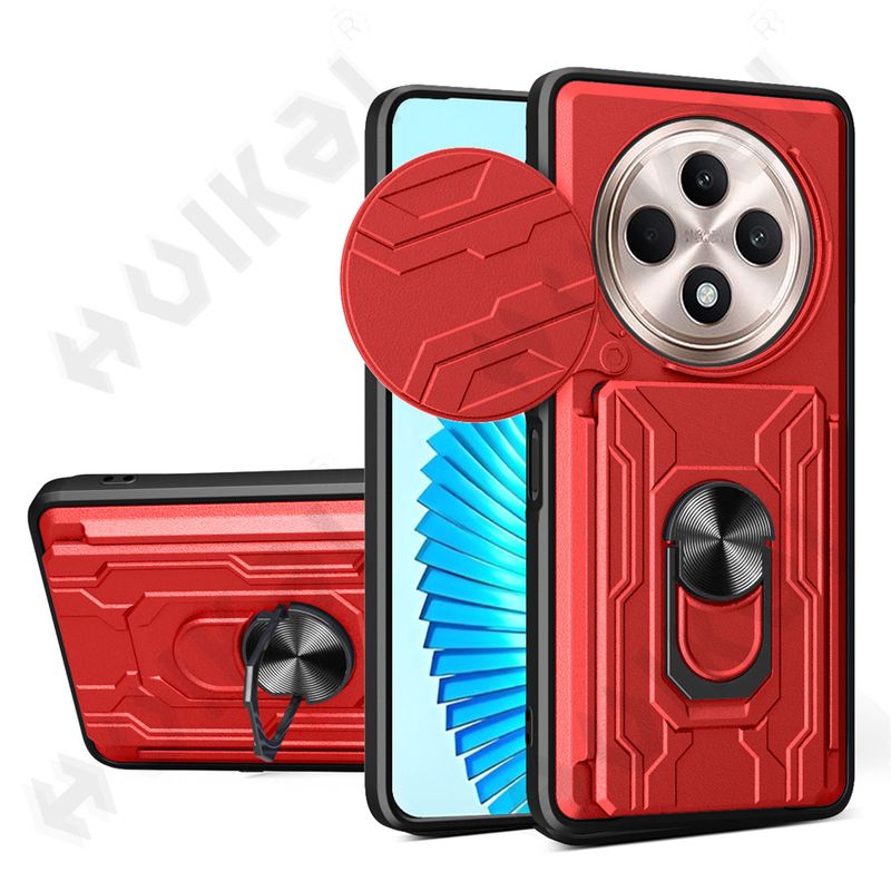 Case For OPPO Reno 12 12F 11 4G 5G Realme 13 Pro Plus Card Holder Slide Camera Ring Stand Armor Kickstand Cover_voghion.com