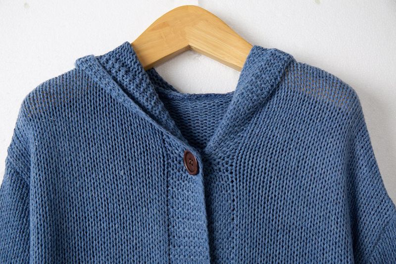Damenbekleidung neue Kapuzenstrickjacke verdickter Strickpullover langer Pullover_voghion.com