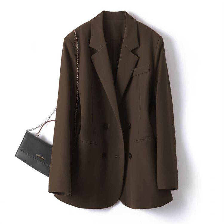 Blazer in stile coreano color lampone per donna - Giacca oversize dalla vestibilità comoda, adatta al lavoro e al weekend, in misto poliestere doppiopetto_voghion.com