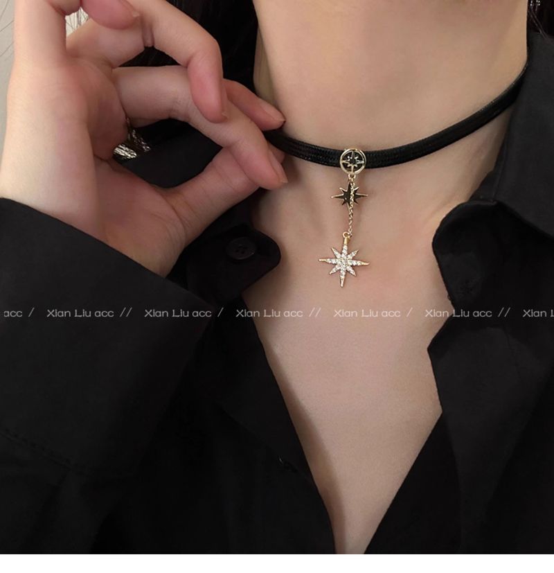 Dolce e fresco Maillard collana girocollo stella a otto punte collana in pelle PU design di nicchia femminile catena per clavicola_voghion.com