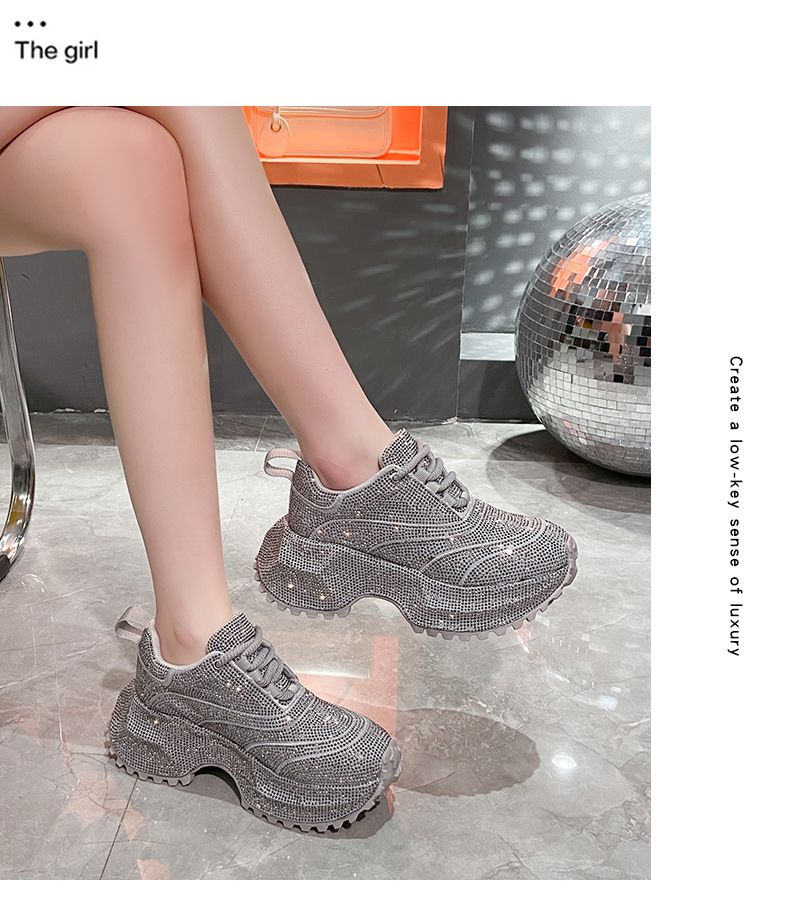 Modische Damen-Sneaker mit Strasssteinen – klobige Plateauschuhe für mehr Körpergröße, atmungsaktives Obermaterial aus PU, lässige und trendige Low-Top-Schnürschuhe_voghion.com
