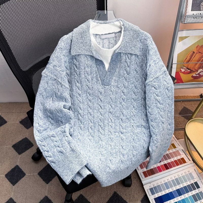 Herren-Pullover im koreanischen Stil mit Stehkragen – Oversized-Strickoberteil mit langen Ärmeln (Atmungsaktiv, Farbblock-Design, S-XXXL, Minimalistisch-lässig)_voghion.com