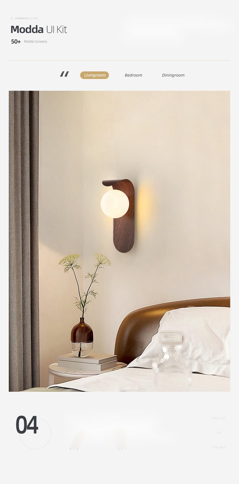 Lampada da parete in noce in stile giapponese per balcone, sfondo per interni, corridoio, corridoio, LED, luce minimalista per comodino, camera da letto_voghion.com