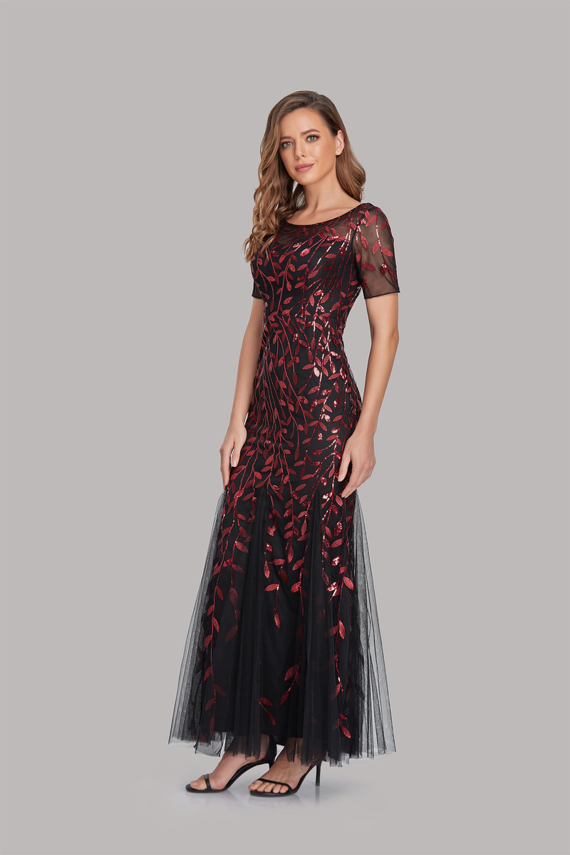 Plus Size Evening Dresses Mermaid O Neck Short Sleeve Lace Appliques Tulle Long Party Gown Robe Soiree Sexy Formal Dress Vestido_voghion.com