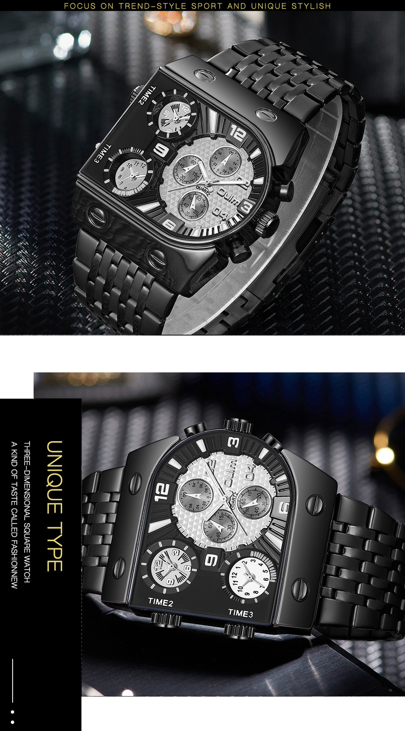 Men's Watches Multi-time Large Dial Luminous Men's Watch Steel Belt Leisure Quartz Watch Gold_voghion.com
