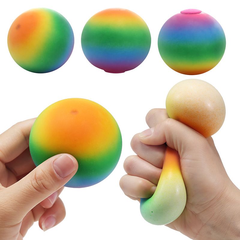 Squishies in schiuma, palla di farina arcobaleno, palla di sfiato, giocattolo di decompressione, rimbalzo lento, musica di pizzico, palla di decompressione, musica di pizzico portatile_voghion.com