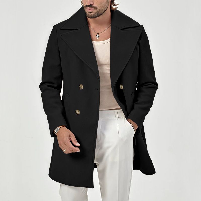2025 Men's Autumn Winter New Style Lapel Double-Breasted Slim Fit Jacket Trench Coat_voghion.com