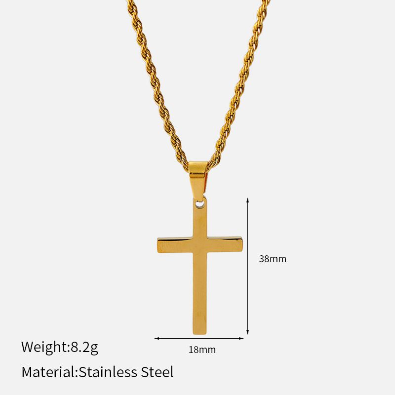 Collana con croce intrecciata in acciaio inossidabile, versatile e alla moda, placcata in oro vero, con catena in lana color oro_voghion.com