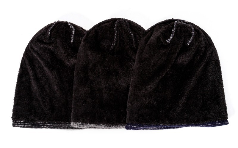 Winterplüsch-Strickmütze für Herren im Freien, Streifenisolierung mit dicken, gekräuselten Kanten, elastischer großer Kopfumfang,_voghion.com