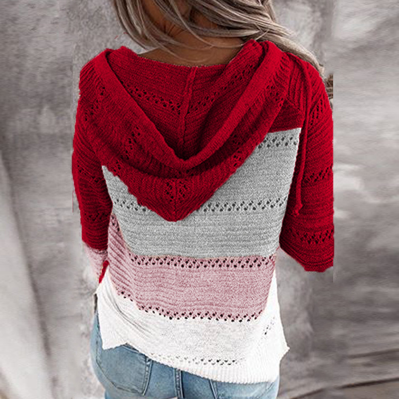 Roupas femininas New Wish Outono e Inverno Listrado Com Capuz Suéter Estampa Leopardo_voghion.com