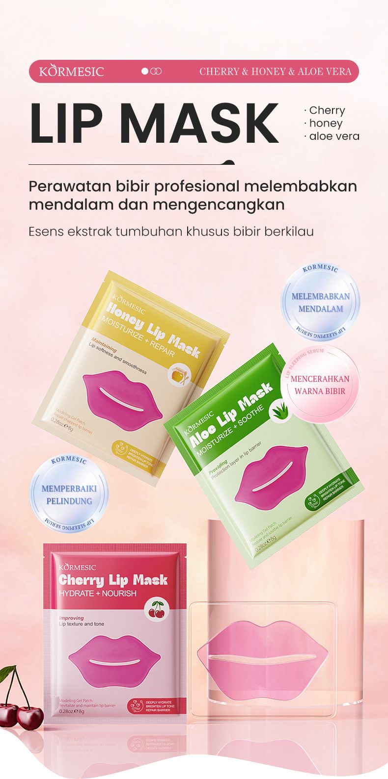 KORMESIC Honey Aloe Vera Lip Mask Lip Care_voghion.com