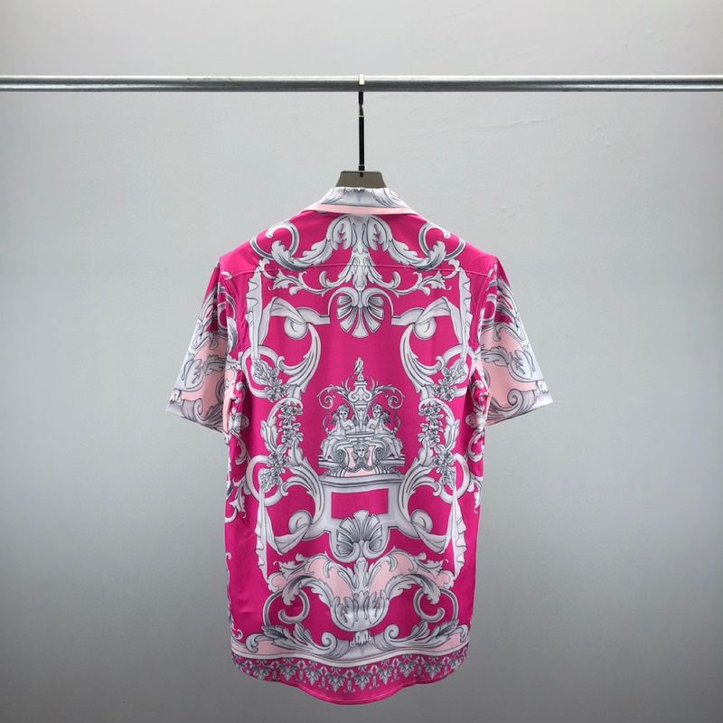 Fashionable VE short sleeved shirt set with pink 3D printed pattern design, unisex top and shorts_voghion.com