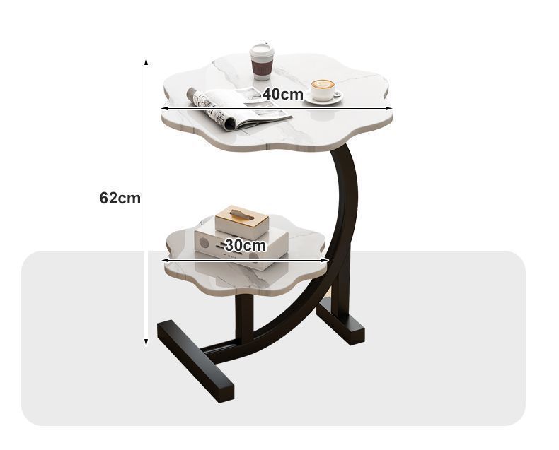 Cloud Nightstand - Slim Bedside Table With Marble & Wood Top, Space-Saving End Table For Bedroom/Living Room, Multi-Tier Storage Shelf In Black Frame_voghion.com
