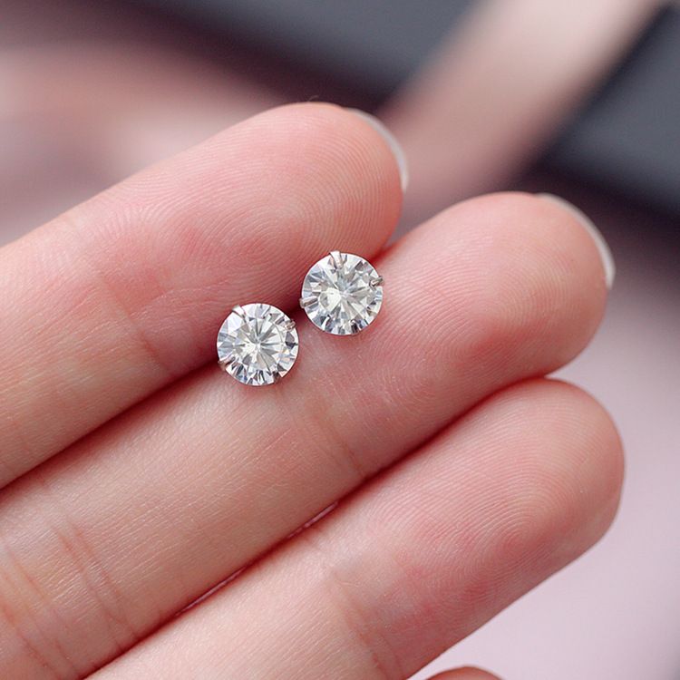 Zilveren naald eenvoudige witte strass bot oorbellen accessoires blote diamant unisex high-end nieuwe oor piercing studs_voghion.com