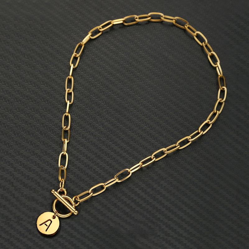 Hot Sales Stainless Steel Paper Clip Link Chain Customize Letter Initial Alphabet Pendant Necklace For Women Toggle Choker Name_voghion.com