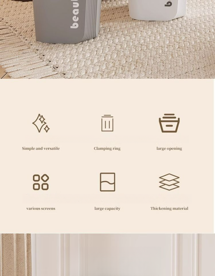 Cestino per la spazzatura quadrato color-block nordico per uso domestico, grande capacità, senza coperchio, con anello di pressione, per camera da letto, bagno e cucina_voghion.com