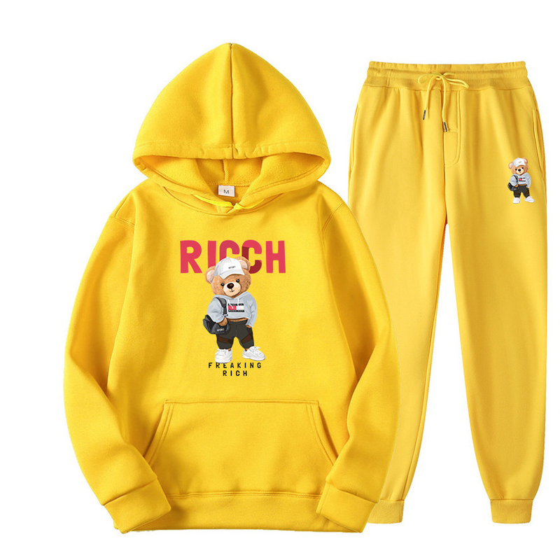 Spring and Autumn Men's Sweater Hoodie Set New Plush Sweater Women's Hip Hop Print_voghion.com