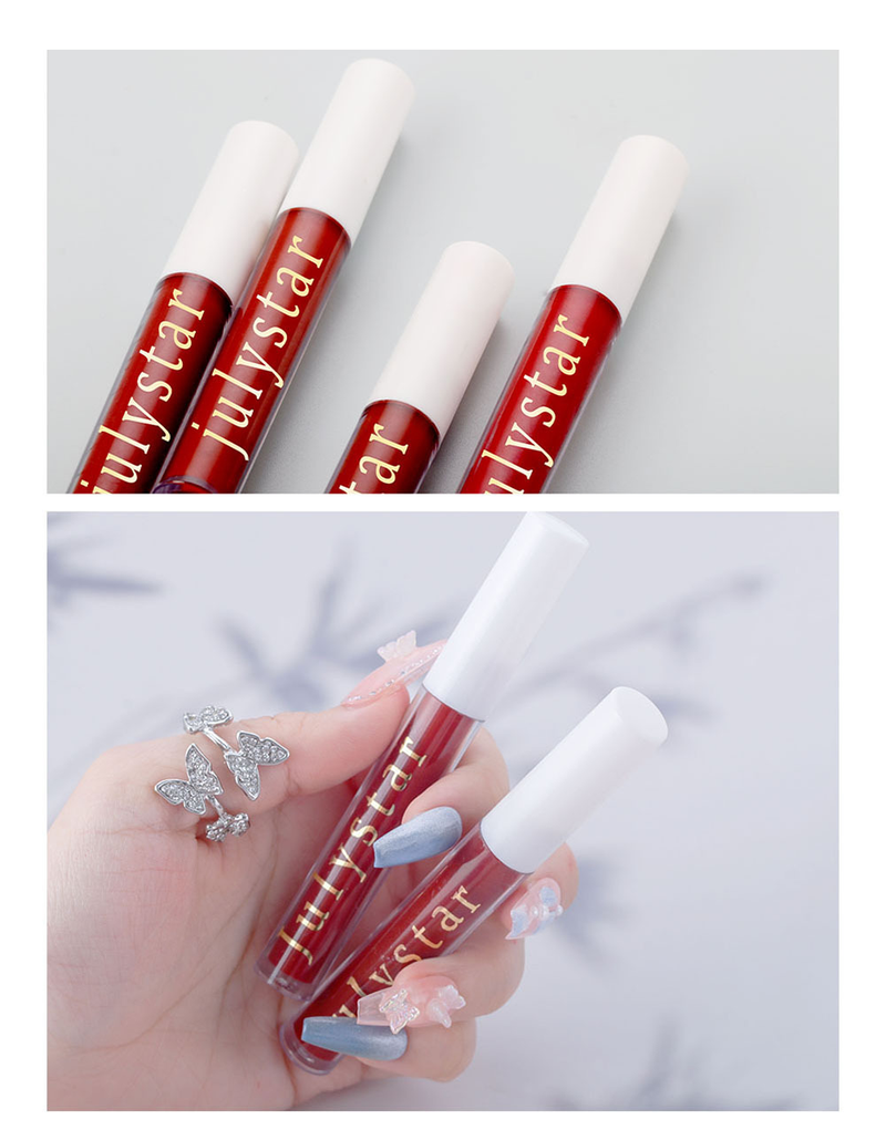 Julystar is niet gemakkelijk te vervagen of te plakken, de cup is vochtinbrengende, matte en lichtgewicht lipglossmake-up_voghion.com