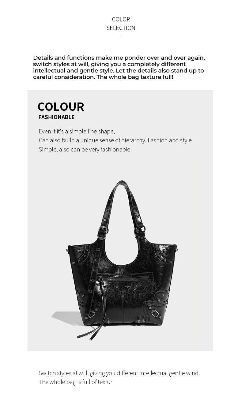 Borsa Tote, 2024 Nuova Borsa a Tracolla con Rivetti alla Moda di Alta Qualità, Borsa da Motocicletta Neutra di Grande Capacità. Mostra la Tua Personalità._voghion.com