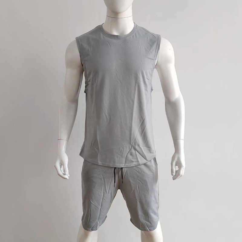Cross-border European And American New Summer Sleeveless Sports Suit Men's Breathable Thin Round Neck Solid Color Vest_voghion.com