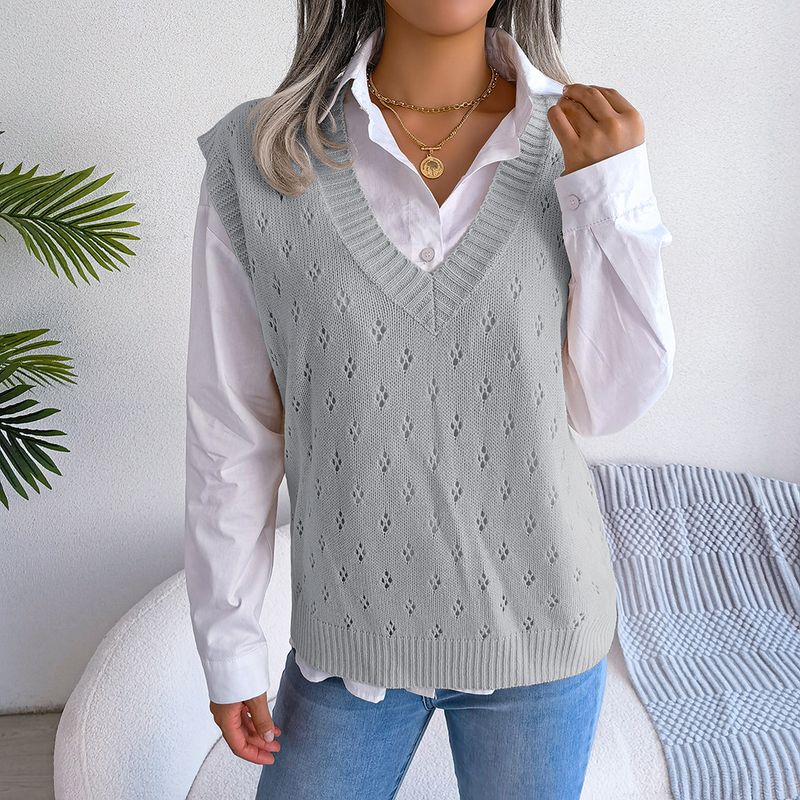 Maglione lavorato a maglia con scollo a V casual autunno e inverno 2023 Abbigliamento da donna_voghion.com