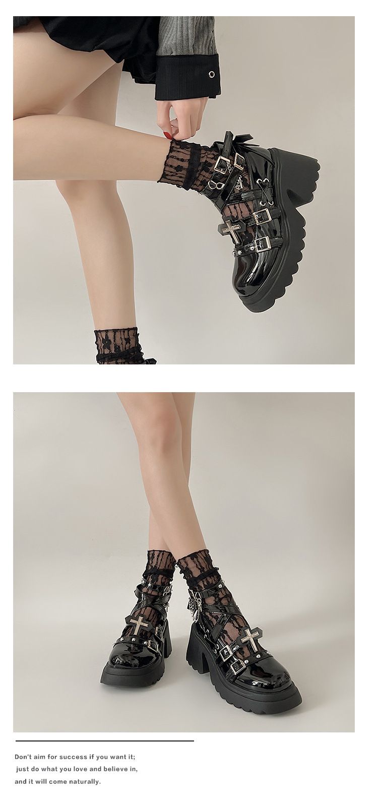 Botas femininas estilo punk gótico, pretas, com cadarço, plataforma, salto bloco com decoração de metal, botas de combate casuais_voghion.com