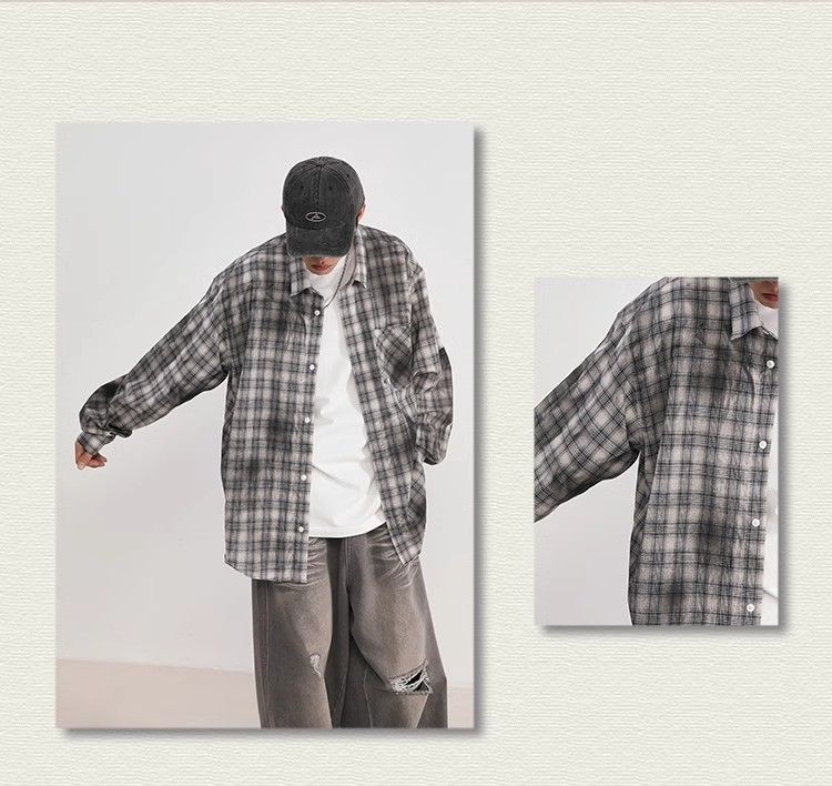 Camicia casual da uomo americana retrò a quadri autunno ins trendy coppia outfit versatile e fresco_voghion.com