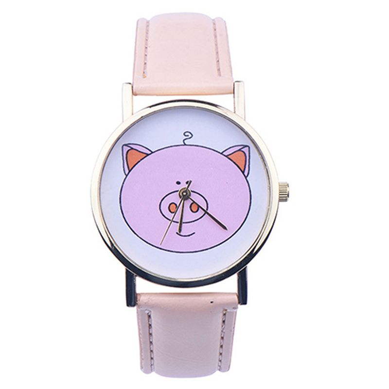 Yamaler Women Cute Pig Pattern Faux Leather Band Analog Quartz Fashion Wrist Watches_voghion.com