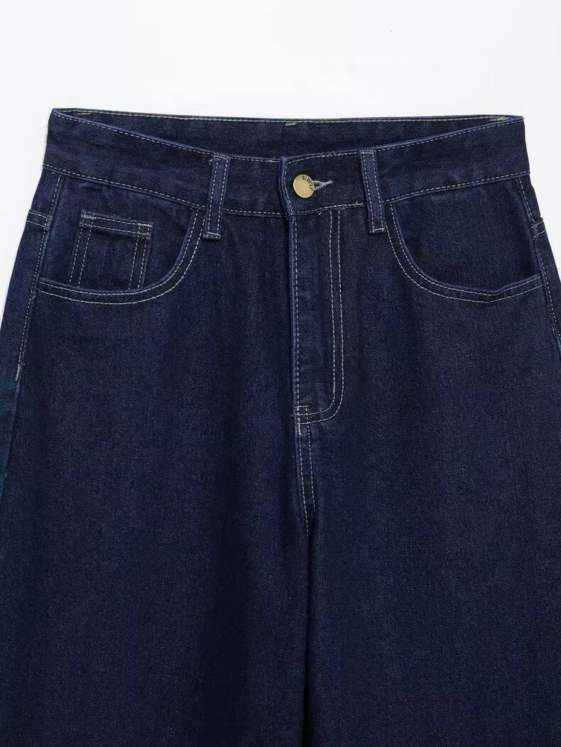 Abbigliamento da donna, cintura, giacca con risvolto, pantaloni a gamba larga in denim_voghion.com